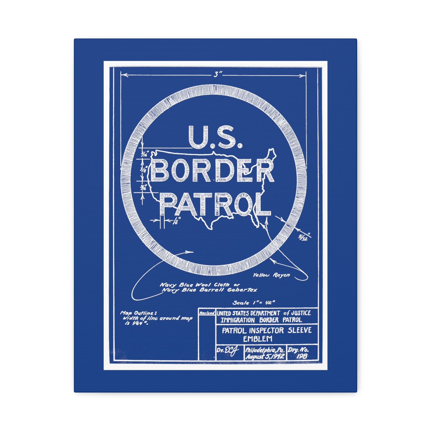 BP Logo Blue Print Canvas Art Border Patrol Art 1