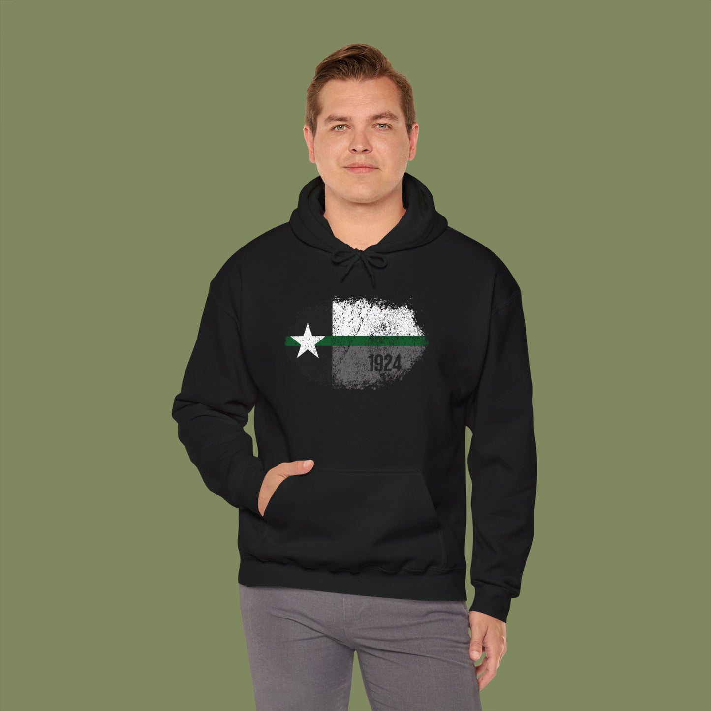 Texas Grunge Thin Green Line Flag Border Patrol Hoodie