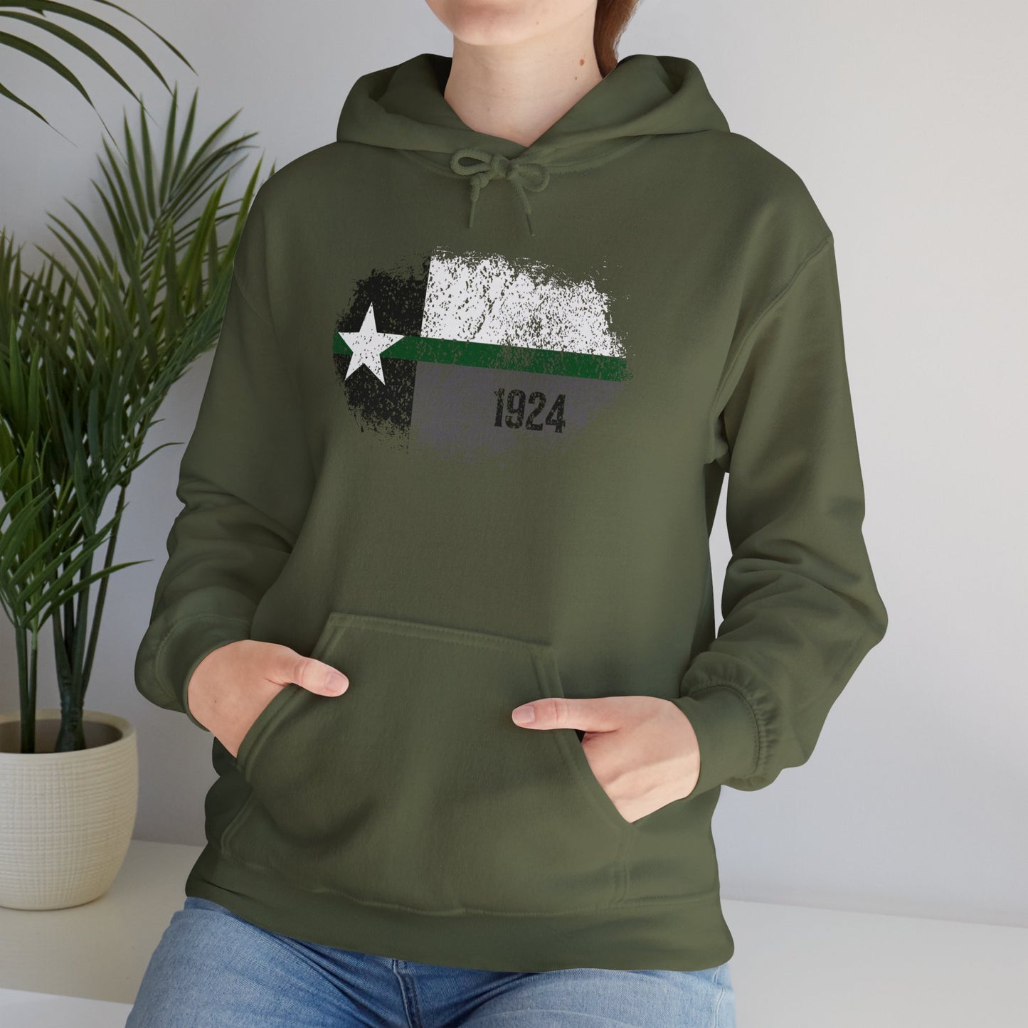 Texas Grunge Thin Green Line Flag Border Patrol Hoodie