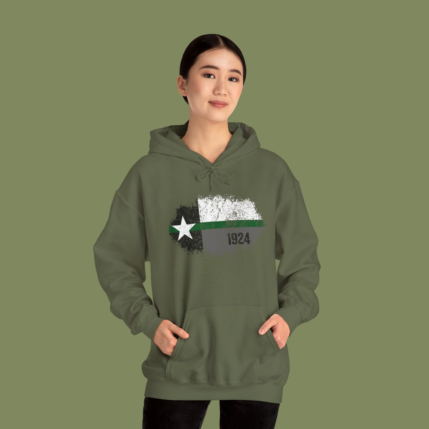 Texas Grunge Thin Green Line Flag Border Patrol Hoodie