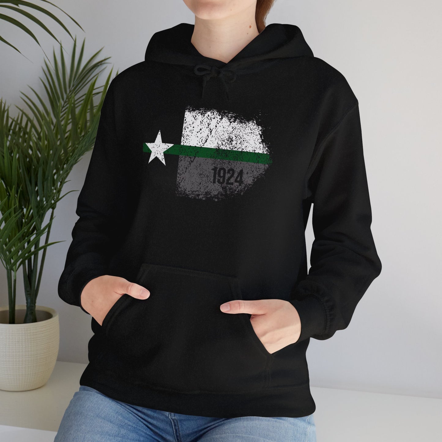 Texas Grunge Thin Green Line Flag Border Patrol Hoodie