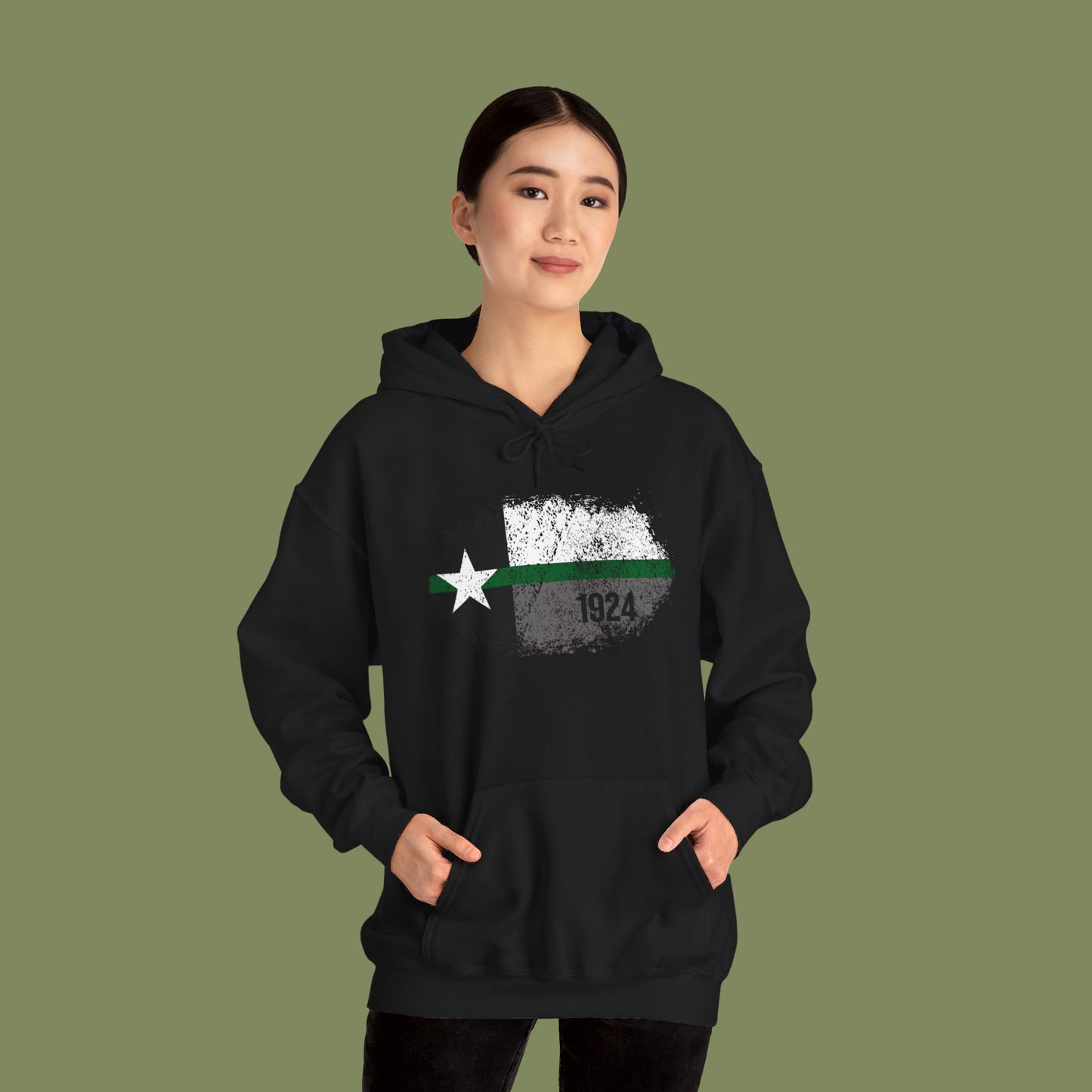 Texas Grunge Thin Green Line Flag Border Patrol Hoodie