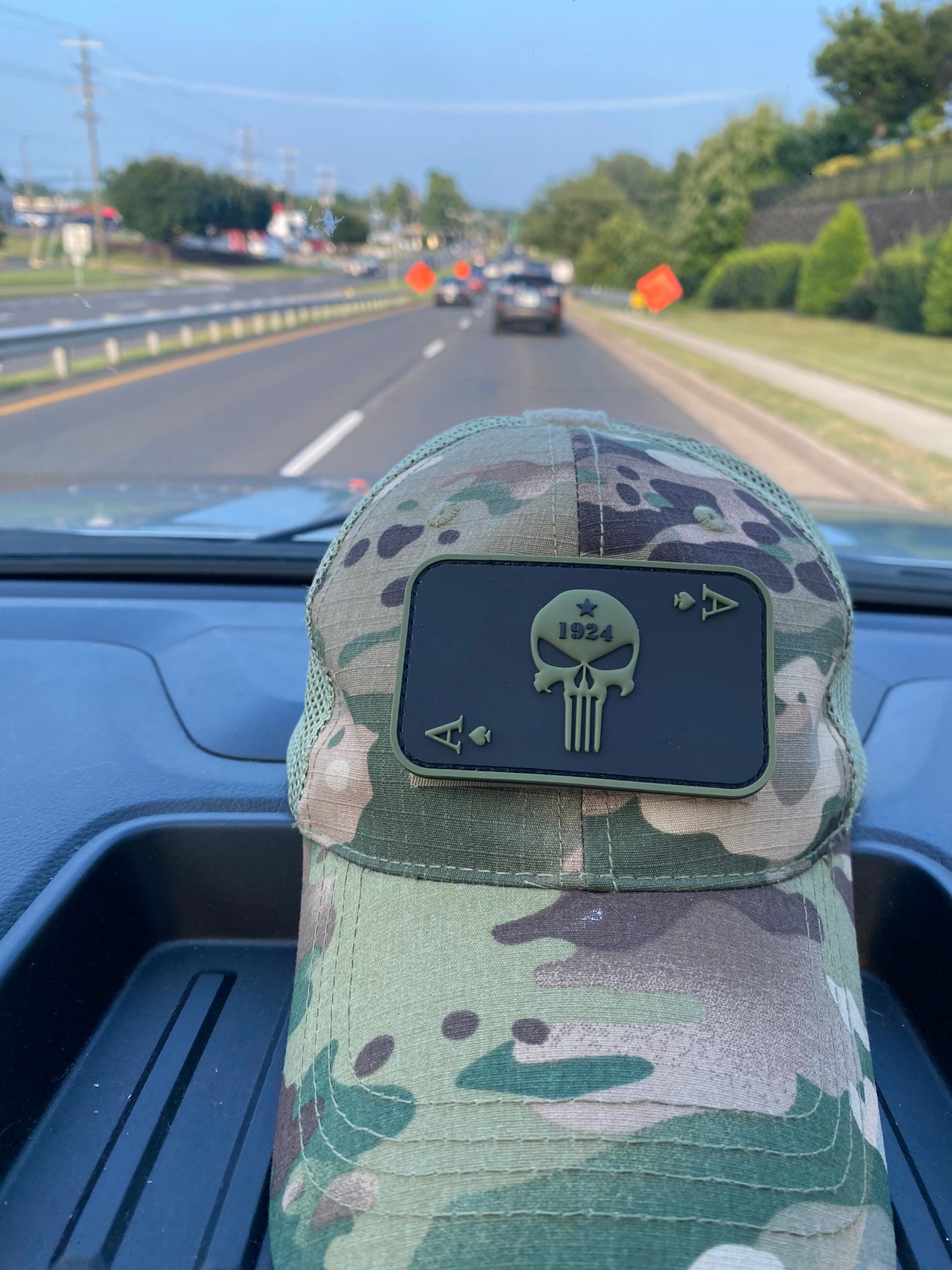 Border Patrol Punisher PVC Patch on hat in truck