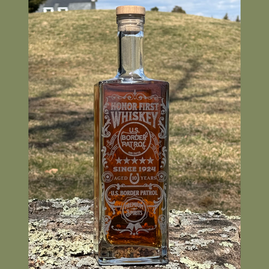 Honor First Laser Engraved Whiskey Bottle - 750ml Decanter by Vint Hill Designs (Bourbon Not Included)